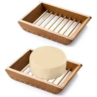 Kaxich 2 Stück Seifenschale Natürlicher Bambus Holz Seifenhalter Seifenkiste Seifenhalterung für Badezimmer Dusche Küche Waschbecken