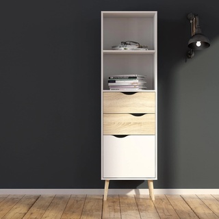 Dmora Bücherregal im skandinavischen Stil mit zwei Regalen, zwei Schubladen und einer Tür, Weiß und Eiche, Maße 50 x 171 x 39 cm