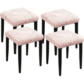 Jssevn - Stretch-sitzbezüge Für Quadratische Hocker, Jacquard-blattmuster, Für Esszimmer- Und Schminktischhocker, 30-36 Cm (rosa)