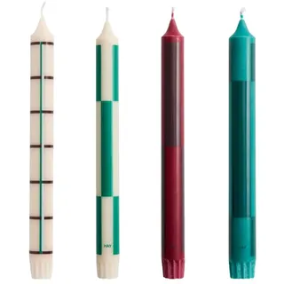 Hay Pattern Stabkerze Set of 4 Greens and Bordeaux