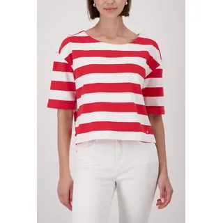 Sweatshirt MONARI "Sweatshirt Basic Ringel", Damen, Gr. 36, rot (rot weiß gestreift), Web, Obermaterial: 70% Baumwolle, 30% Polyester, gemustert, gestreift, mehrfarbig, regular fit taillenbedeckt, Rundhals, eingesetzt abgesteppte Kante, Sweatshirts Sweatshirt, mit Blockstreifen
