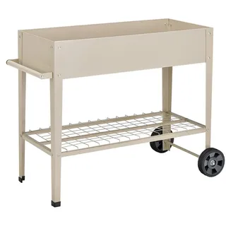 COSTWAY Hochbeet, erhöhter Gartenbeet mit Ablage, Griff, 2 Rollen, 95x40x80cm beige|weiß