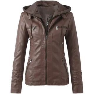 SkotO Lederjacke Damen Große Größen - Kunstlederjacke Mit Kapuze Kurz Bikejacke Lederimitat Übergangsmantel Winddicht Motorradjacke Softshell Fahrradjacke Wasserdicht Atmungsaktiv Softshelljacke - 4XL
