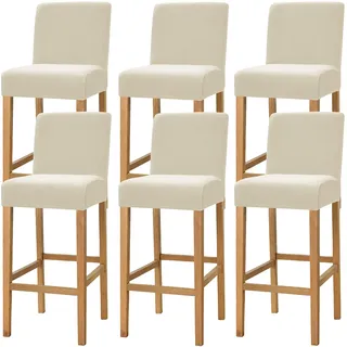Dimatic Samt Plüsch Stuhl Abdeckung Theke Pub Bar Hocker Stuhl Slipcover für Esszimmer Cafe Barhocker Slipcover Möbelschutz Anti-Rutsch-Bezug mit elastischem Boden, 6er Set, Beige