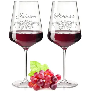 GRAVURZEILE Leonardo Puccini Weingläser mit Gravur - im Weinranken Design - Personalisiert mit Namen - Geschenk für Sie & Ihn zum Geburtstag, Jahrestag, Valentinstag & zur Hochzeit - 750 ml