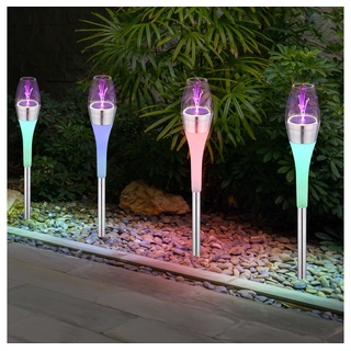 Globo LED Gartenleuchte, LED-Leuchtmittel fest verbaut, Warmweiß, Farbwechsel, LED Solarleuchte Solarlampe Farbwechsler Schalter Edelstahl H 55 cm 4x silberfarben
