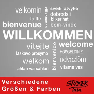 HERZLICH WILLKOMMEN Wandtattoo Sticker Aufkleber Wandaufkleber wiederablösbar (30cm (B) x 21cm (H), Weiss)