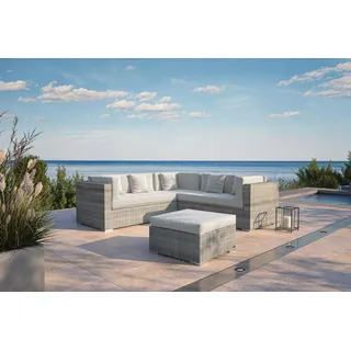 OUTFLEXX Gartenlounge für 5 Personen, 4-teilig, desert-beige, Polyrattan, modular verstellbar, mit Kissenboxfunktion