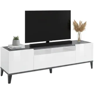 Dmora Fernsehschrank Ivan, Niedriges Sideboard für Wohnzimmer mit 2 Türen, Sockel für TV-Möbel, cm 160x40h47, Weiß glänzend und Schiefer