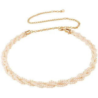 CCAIPU Kettengürtel für Damen, Pfirsichherz-Anhänger, Gürtel, verstellbar, Metall, geflochten, für Kleider, Gold-Perle, 100 cm - 100