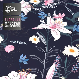 CSL Gaming Mauspad, XXL Mausmatte 900 x 400mm mit gewebter Microfastertextur, Flowers (XXL), Mausmatte, Schwarz