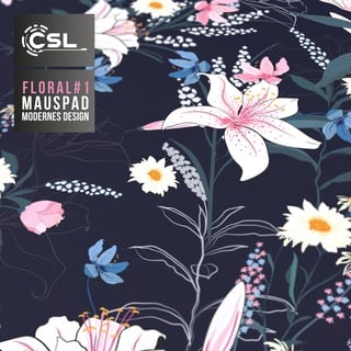CSL Gaming Mauspad, XXL Mausmatte 900 x 400mm mit gewebter Microfastertextur, Flowers, Mausmatte, Schwarz