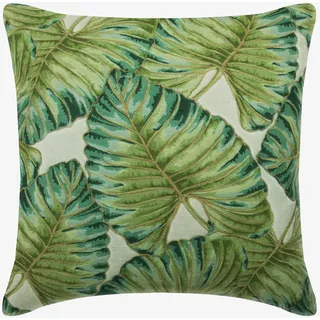The HomeCentric Grun Kissen Couch, 35 x 35 cm Leinen Tropische & Blatt & Zardosi Stickerei Kissen, Natur & Blumen Modern - Tropical Breeze