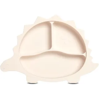 wencolino Kinderteller rutschfest mit Saugnapf Esslernteller „Dino“ aus lebensmittelechtem Silikon Teller für Kinder Teller Baby – B26,5cm x L18,8cm x H3,2cm – BLW baby led weaning Zubehör beige