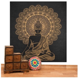 Wandteppich Tagesdecke Wandbehang Wandteppich Deko Tuch Buddha Meditation Gold XXL, KUNST UND MAGIE
