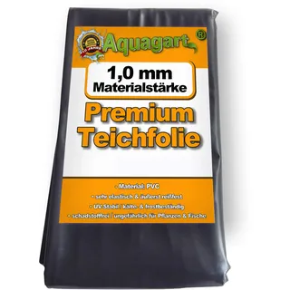 Hochwertige PVC Teichfolie 1,0mm Stärke I Fisch und Pflanzenfreundlich, UV- und witterungsbeständig I Schwimmteich Folie Gartenteich I Aquagart Garten- und Teichzubehör (1m lang, schwarz 2m breit)
