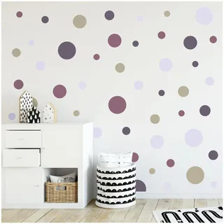 yabaduu Kreise Set 120 Stück Punkte Wandtattoo Kinderzimmer Schlafzimmer Babyzimmer Aufkleber Folie Deko Selbstklebend für Junge Mädchen Pastell Y068 (Y068-4 Lila Aubergine Flieder)