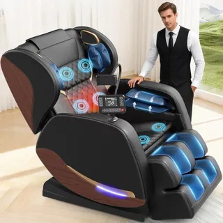 yewglen Ganzkörper Massagesessel mit Wärmefunktion,14 Ganzkörper-Massagerollen,8 Airbags,Schwerelosigkeit,Bluetooth-Lautsprecher,12 cm verstellbare Fußstütze,Touchscreen-Controller