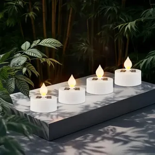 Spetebo - Solar led Teelicht 5cm mit Flammen Effekt warm weiß - 4er Set - Künstliche Kerze für Außen mit Flackereffekt