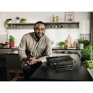 Tefal OptiGrill + GC7228, Schwarz, Edelstahl, Rechteckig, 800 cm2, 40 x 20 mm, Aluminium - Schwarz