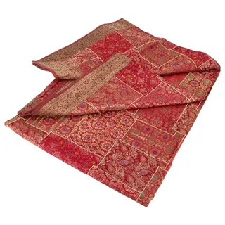 Guru-Shop Tagesdecke Orientalische Patchwork Brokatdecke, indische.. rot