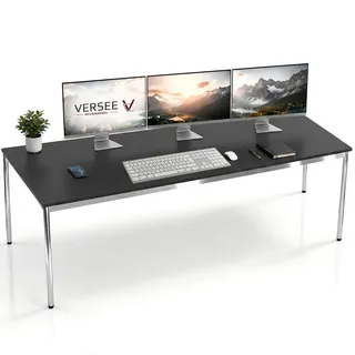 Versee Schreibtisch Schwarz, Holzwerkstoff, Rechteckig, Rundrohr, 75x75.5x200 cm Arbeitszimmer, Schreibtische, Bürotische