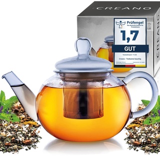 Creano Teekanne aus Glas 0,8l - Glasteekanne mit Edelstahl-Sieb und Glas-Deckel - Teepresse ideal zur Zubereitung von Losen Tees - tropffrei