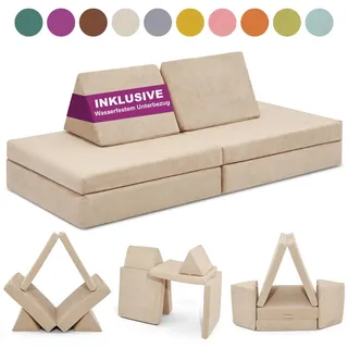 Linodino Spielsofa - Kindersofa | Kinder Couch als Kuschelecke und Indoor Spielplatz | Kinder Sofa aus Schaumstoff Bausteinen I Strandbeige - Beige