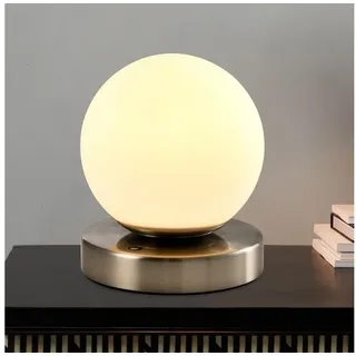 LQWELL Nachttischlampe Nachttischleuchte, Tischlampe Tischleuchte, 3 Dimmstufen USB Wiederaufladbar, LED fest integriert, Warmweiß, Touch Beistelltischlampe Leselampe Kugel Glas silberfarben