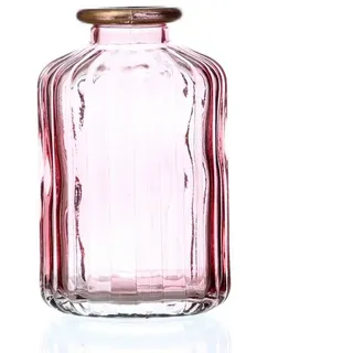 MARELIDA Dekovase Mini Glas Vase mit Rillen für Blumen Glasflasche mit Goldrand rosa (1 St) rosa