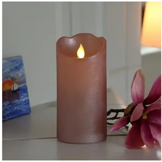 MARELIDA LED-Kerze mit beweglicher Flamme Echtwachs Rustik-Optik H: 15cm Timer rosa, LED Classic rosa