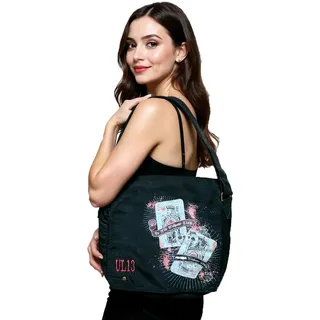 ALCHEMY UL13 Damen Messenger-bag Umhängetasche mit Print und Logo Stickereien Baumwoll-Tasche schwarz - One-Size