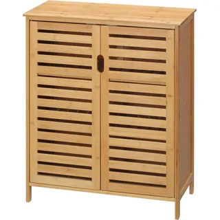 kleankin Badezimmerschrank Badschrank Beistellschrank mit 2 Lamellentüren, 2 Innenregalen, Bambus Aufbewahrungsschrank für Badezimmer, Wohnzimmer 68 x 32 x 86 cm Natur   Aosom