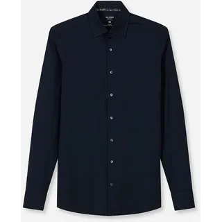 Olymp Langarmhemd "Level Five 24/Seven", Herren, Gr. 40, N-Gr, marine, Web, Obermaterial: 92% Baumwolle, 8% Elasthan, 2-Knopf-Manschette, Hemden, Businesshemd, body fit, New York Kentkragen, Jersey