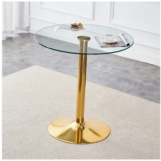 ANYSUN Glastisch Esstisch Rund Glas,Moderner minimalistischer Glasbalkentisch (Runder Esszimmertisch Küchentisch für 4 Personen), Esszimmertische mit Metallbeinen Küchentisch für Wohnzimmer Küche goldfarben 89 cm x 92 cm