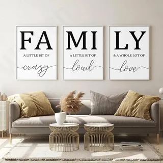 EXQULEG 3-teiliges Premium Poster-Set,Schwarz und Weiß Wandposter Posterset,Ohne Rahmen,Wand Deko Bild,Wandschmuck für Schlafzimmer und Wohnzimmer (Family,30x40cm)