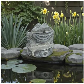 Asien LifeStyle Gartenfigur Frosch Wasserspeier aus Naturstein, frostfest & witterungsbeständig grau