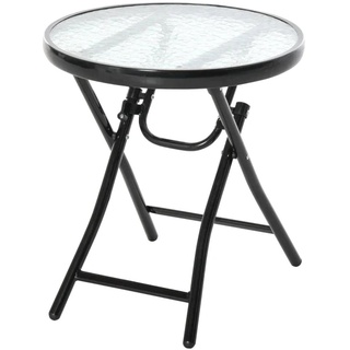 Rootz Gartentisch – Beistelltisch – Bistrotisch mit Glas – klappbar – Metall – Schwarz – Ø45 x 50H cm
