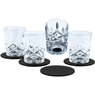 silwy® Magnet-Kristallgläser Shot 4er Set inkl. Vier wiederverwendbaren Metall-Nano-Gel-Pads - rutschfeste Magnetgläser für Camping, Caravaning und Boating