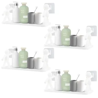 Luxvara 4 Stück Wandregal Ohne Bohren, Schweberegal Weiß 25.5cm, Küchenregal Hängend zum Kleben, Wall Shelf Bilderleiste Bücherregal Kleberegal Bad Regalbrett Regal Selbstklebend für Bad Schlafzimmer