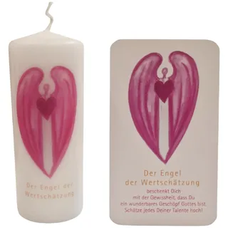 Engelkerze mit Karte – „Engel der Wertschätzung“ – 12 cm Kerze mit Engelmotiv & Segenskarte in Geschenktüte – von Andrea Zrenner gestaltet – liebevolles Geschenk zu vielen Anlässen