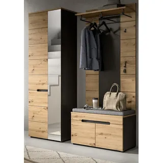 Inn.Furn Garderoben-Set Cooper, (Flurgarderobe in Eiche Artisan und Basalt grau, 3-teilig, 160 x 195 cm), mit Soft-Close-Funktion beige