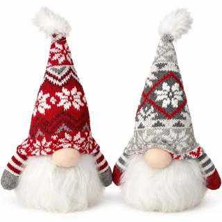 Brandsseller Weihnachtswichtel 17 cm mit LED – Skandinavische Figuren, detailreiche GNOME als dekorative Winterdeko für Tisch, Fenster & Wohnzimmer, Paar