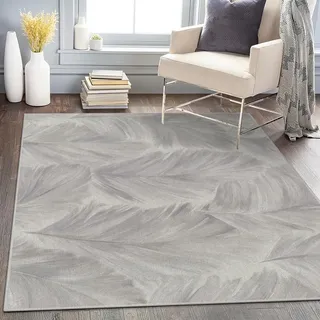 AUWUUA Teppich Quadratisch 150x250cm Feder Teppich Kurzflor Waschbar in Waschmaschine rutschfest Grau Teppiche Gegend für Wohnzimmer Schlafzimmer Bettvorleger Esszimmer Küchen Bad Eingangsbereich