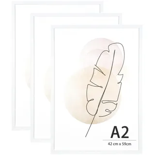 KAIWIN Bilderrahmen für Wand und Schreibtisch, Weiß, A2, 3 Stück aufhängen Benutzt für Wohnzimmer, Schlafzimmer, Arbeitszimmer, für Fotos, Kunstwerke und Poster