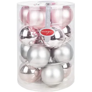 Goldschmidt Weihnachtskugeln aus Glas groß | Kugeldose 16 TLG 7,5cm Kugeln | Christbaumkugeln für Weihnachten (Soft Simplicity grau rosa)