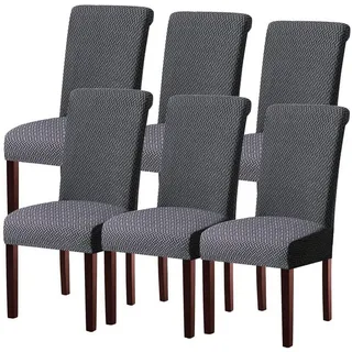 LuxusKollektion Hussen-Set Stuhlhussen Set Stretch Schwingstuhl waschbar Dunkelgrau 6 Stück