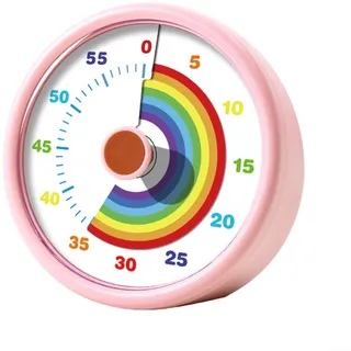 Puupaa Visueller Timer für Kinder, 60 Minuten Countdown-Uhr mit Regenbogen-Design, Zeitmanagement, Lernhilfe für Klassenzimmer, Heimstudium (rosa)