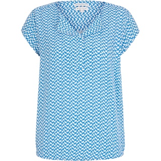 TOM TAILOR Damen Gemusterte Bluse mit LENZING (TM) ECOVERO (TM), blau, Logo Print, Gr. 34