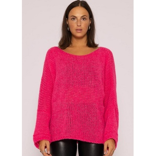 SASSYCLASSY Strickpullover Oversize Pullover Damen aus weichem Grobstrick Lässiger Strickpullover mit weitem Rundhalsausschnitt, Made in Italy rosa